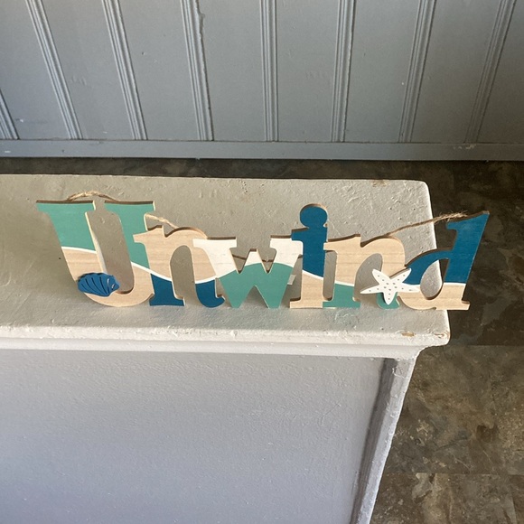 NWT Coastal Wooden UNWIND Decoration Sign w/ Shell 🐚 & Starfish - Picture 8 of 17